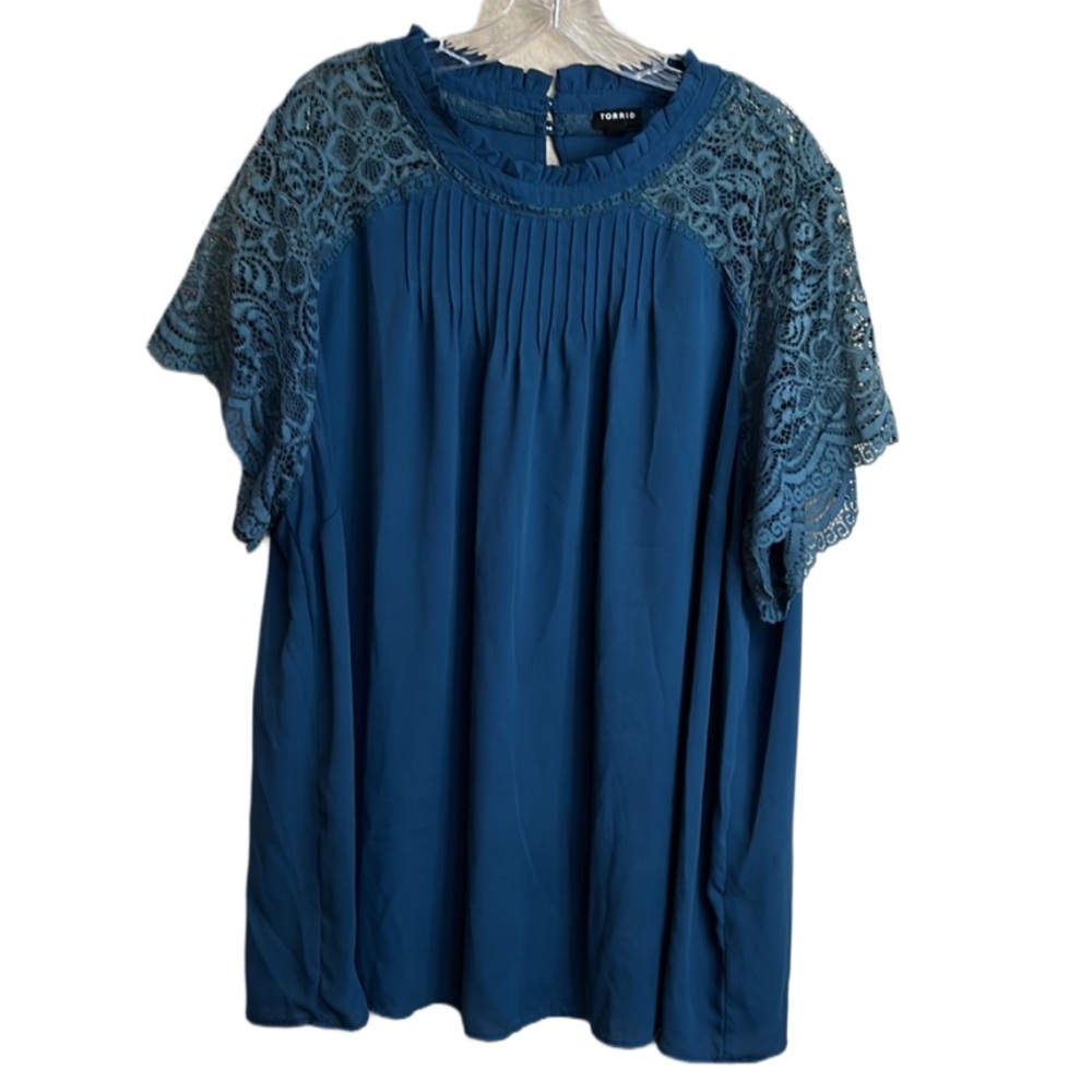 Torrid Sz‎ 4 Blue Embellished Mini Dress Relaxed Fit Lace Sleeve